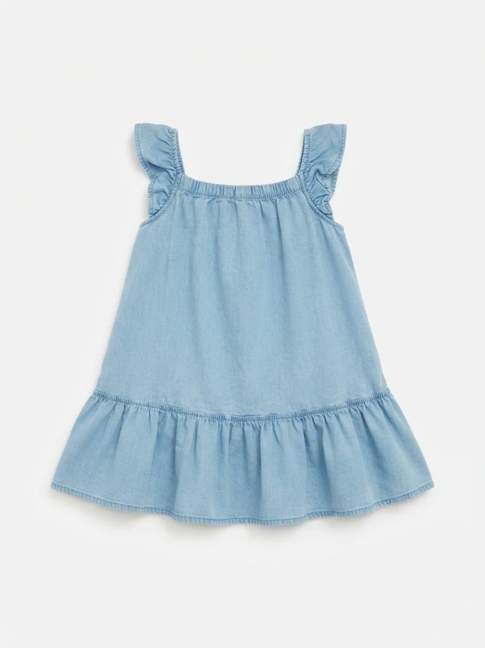 OshKosh B'Gosh Chambray Blue Ruffle Strap Drop Waist Toddler Dress Size 24 Month